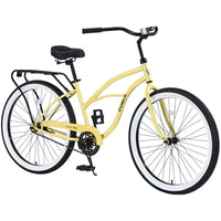 Single Speed Bicycles 26"Inch,Steel Frame, Wide Wheels For Stability, Rear Coaster Brakes,Multiple Colors Women'S Beach Cruiser Bike Cycling Yellow Garden & Outdoor Steel