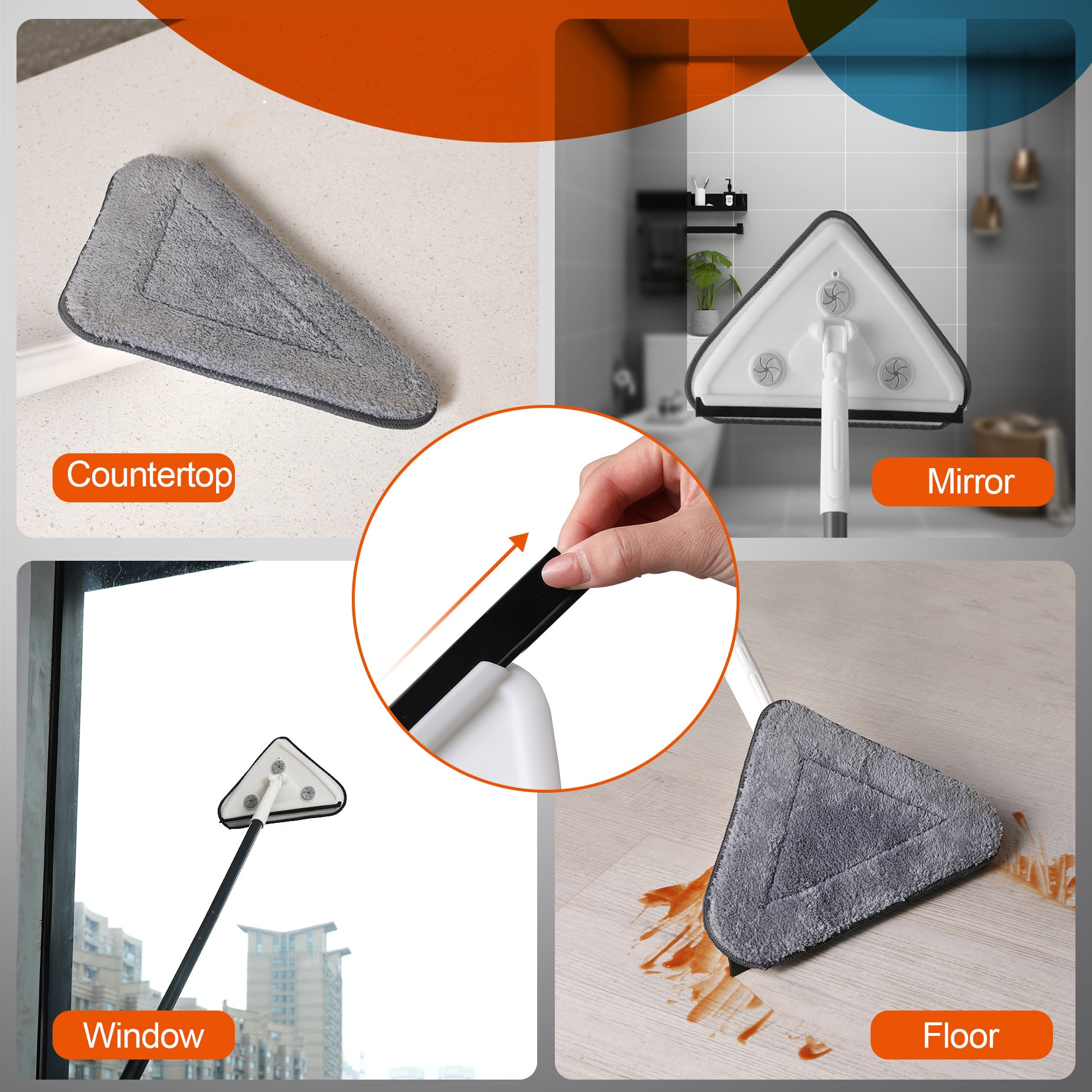 Effortless Wall Cleaning Mop With Disposable Pads,Versatile Triangle Design,Long Handle For High Reach,Perfect For Walls, Baseboards, And Ceilings White Plastic