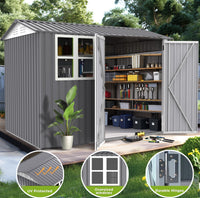 Storage Shed 6 X 8 Ft Large Metal Tool Sheds With Window Grey Rectangular None Garden & Outdoor Modern Year Round Use Anchored Metal