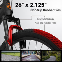 A26322 26 Inch Mountain Bike Adult Aluminum Frame Shock Absorbing Front Fork Bike 21 Speed Disc Brake Mountain Bike Black Orange Aluminium