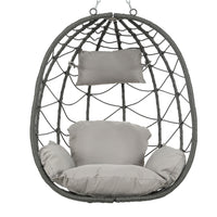 Egg Chair With Stand Indoor Outdoor Swing Chair Patio Wicker Hanging Egg Chair Hanging Basket Chair With Stand For Bedroom Living Room Balcony Gray Steel