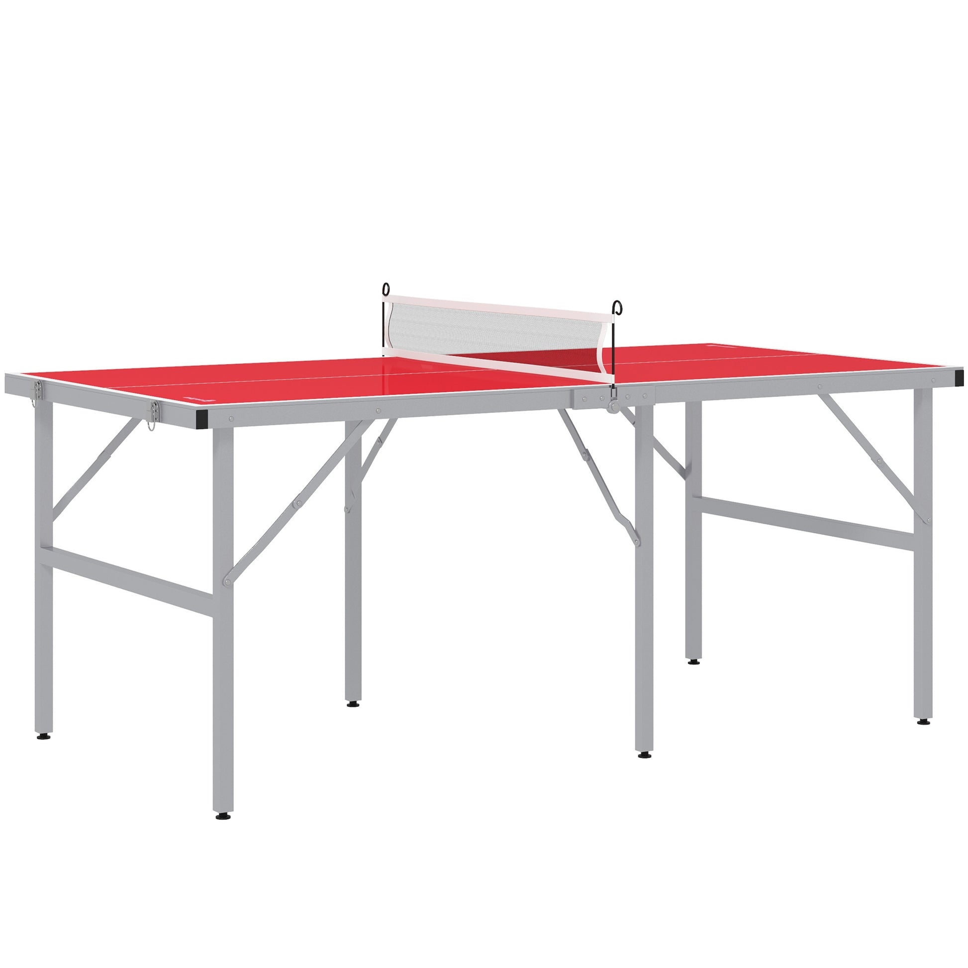 Soozier Mini Ping Pong Table Set For Outdoor And Indoor, Foldable Table Tennis Table With Net, 2 Paddles, 3 Balls, Adjustable Feet, Easy Assembly, Red Red Aluminum