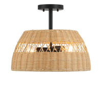 Twinkle Double Lights Semi Flush With Rattan Shade Black Metal Finish For Farmhouse Style Black,Rattan Ceiling Lights Farmhouse Metal,Rattan