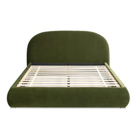 Archie Puffy Grounded Upholstered Platform Bed, Olive Green Performance Velvet Box Spring Not Required Queen Green Wood Foam Velvet Velvet