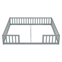 Double Twin Floor Bed With Fence, Guardrails, Without Door, Grey Twin Grey American Design Pine