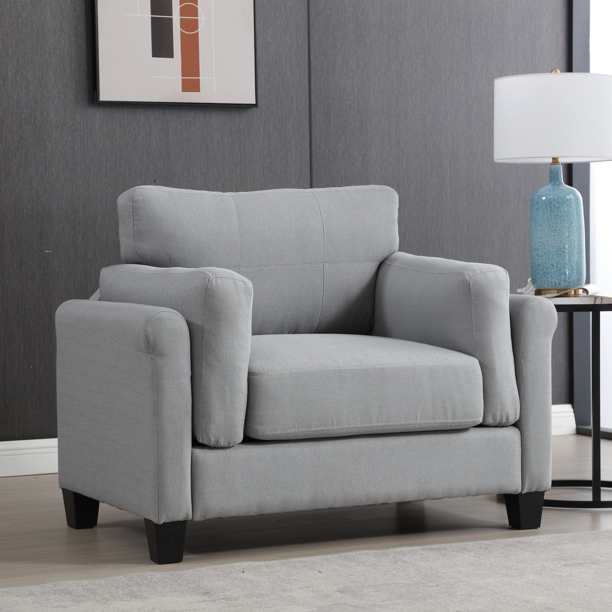 Oversized Armchair Modern Accent Chair & Single Sofa Lounge, 46.75'' Wide, Comfortable Seating,Comfy Accent Chair Deep Seat For Living Room & Bedroom, Gray Gray Fabric