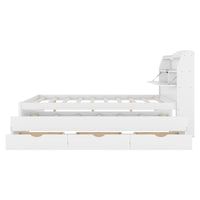 Full Size Wooden Led Platform Bed With Trundle, With Storage Headboard, With Drawers, White Full White Plywood