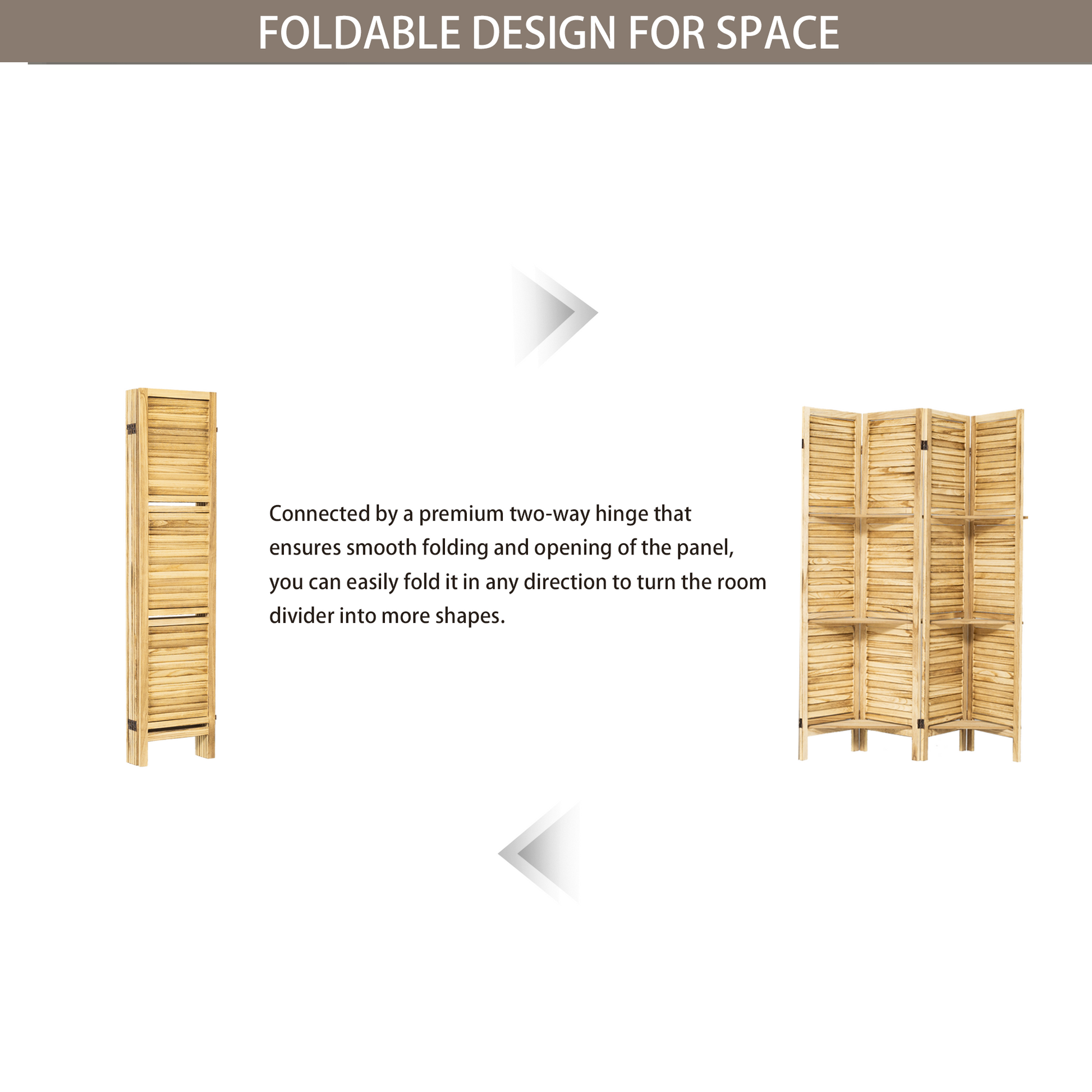 4 Panel Wood Room Divider Screen With Shelves Freestanding Partition With Display Shelves Natural Color Natural Wood Modern Wood