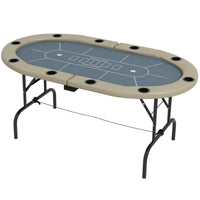 Soozier Poker Table Foldable, 70" Oval Blackjack Casino Texas Holdem Poker Game Table For 10 Players With Cup Holders, Blue And Brown Blue Mdf Steel