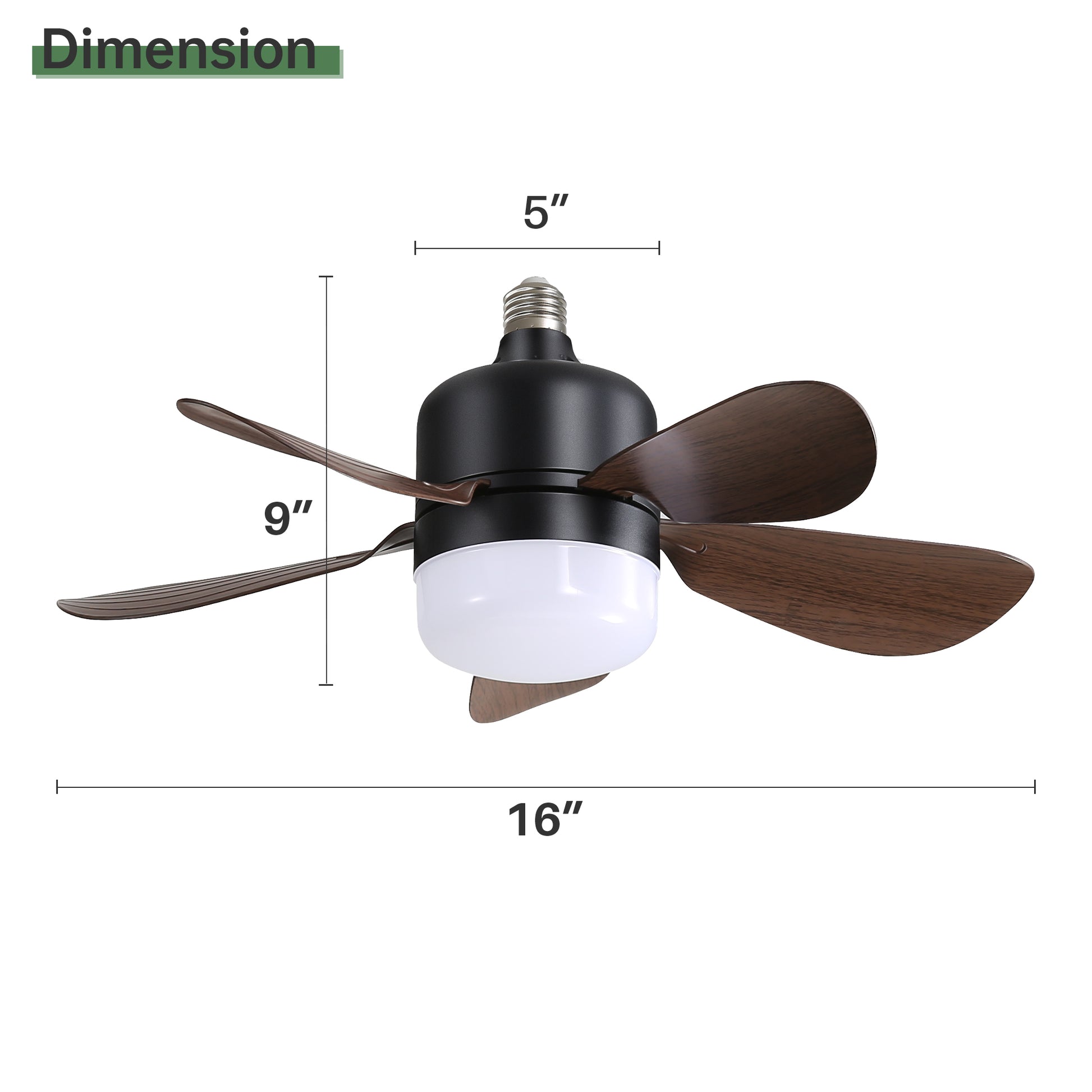 16 Inch Socket Fan Light Ceiling Fans With 3 Lighting Color And Remote E26 Screw In Ceiling Fan Black Pc