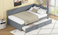 Twin Size Wood Daybed With Trundle And Guardrail, Gray Box Spring Not Required Gray Wood Solid Wood Mdf