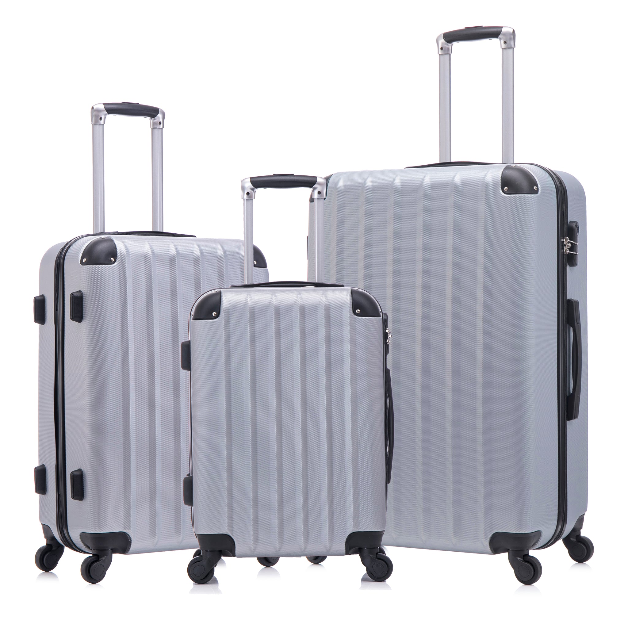 3 Piece Abs Hard Luggage Set With Universal Wheels And Luggage Password Lock, 20 24 28 Inches Silver Grey Abs