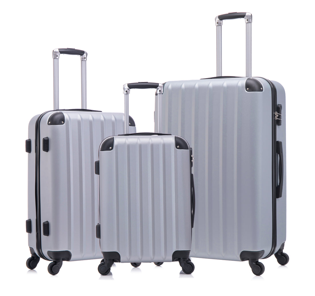 3 Piece Abs Hard Luggage Set With Universal Wheels And Luggage Password Lock, 20 24 28 Inches Silver Grey Abs