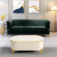 Fx P82 Gr Sofa 82.67'' W Velvet Sofa, Mid Century Sofa Furniture Chesterfield Couch For Living Room Sofa, Green Green Velvet 3 Seat