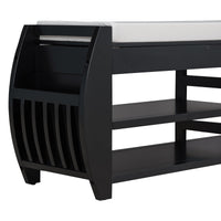 Retro Multifunctional Storage Bench With Cushion And Curved Side Panel For Entrance And Living Room Black Black Mdf