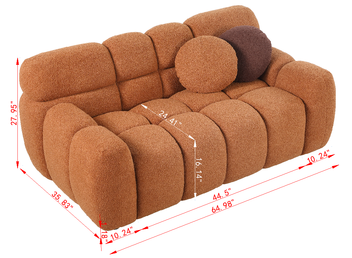 64.98 Length ,35.83" Deepth ,Human Body Structure For Usa People, Marshmallow Sofa,Boucle Sofa ,2 Seater, Light Brown Boucle Light Brown Light Brown Wood Primary Living Space Medium Soft Split Back