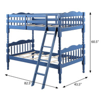 Blue Twin Over Twin Bunk Bed With Built In Ladder Blue Traditional Wood