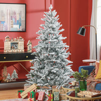 Homcom 6Ft Snow Flocked Artificial Christmas Tree With 994 Tips, Foldable Metal Stand, Easy Assembly, Hinged Xmas Tree For Home, Office, Holiday, Green Green Plastic
