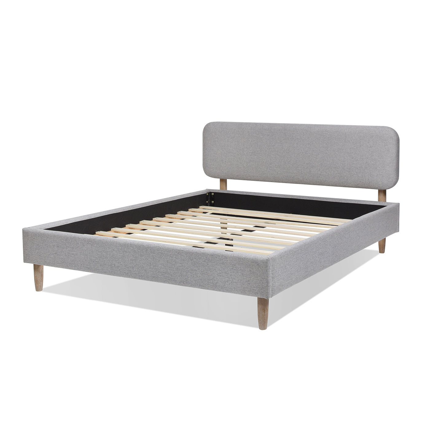 Diego Low Upholstered Platform Bed, Queen, Light Grey Polyester Box Spring Not Required Queen Gray Wood Foam Polyester Polyester