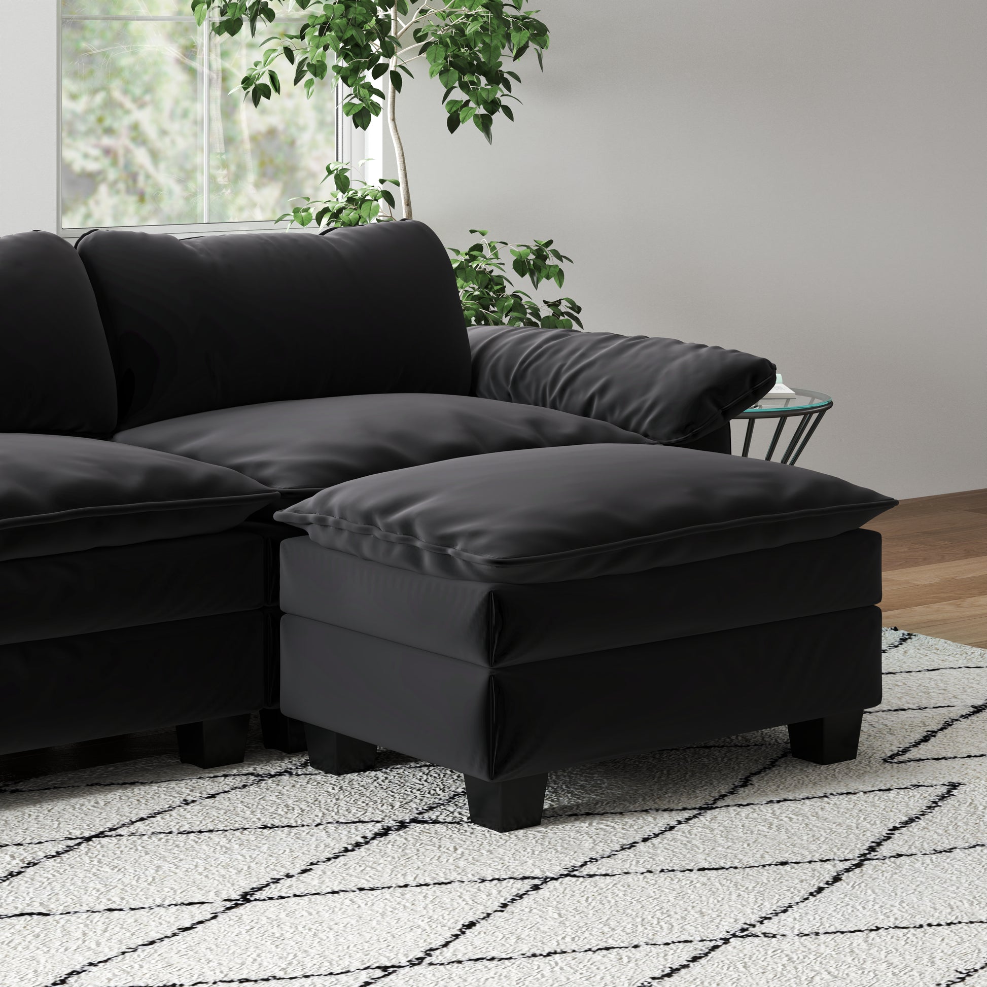 Living Room Furniture Luxury Sectional Sofa Couch With Ottoman Soft Velvet Upholstered Sofa Black Black Foam Velvet 3 Seat