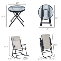 Outsunny 3 Piece Outdoor Rocking Chair Set, Patio Folding Lawn Rocker Set With Glass Coffee Table, Headrests For Yard, Patio, Deck, Backyard, Cream White Cream White Fabric