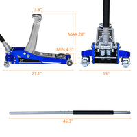 3T Aluminum Iron Horizontal Jack Blue Steel