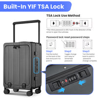 Aluminum Frame 20 Inch With Front Open Carry On Luggage, Pc Hard Shell Suitcase, Bounce Wide Handle Pull Rod Luggage With 360 Double Wheels, Built In Tsa Lock, Airline Approved Suitcase For Business Gray Pc