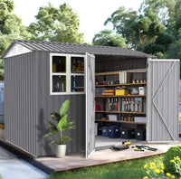 Storage Shed 6 X 8 Ft Large Metal Tool Sheds With Window Grey Rectangular None Garden & Outdoor Modern Year Round Use Anchored Metal