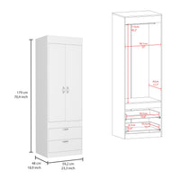 Lisboa Armoire, Rod, Double Door, Two Drawers, Metal Handles White White Particle Board