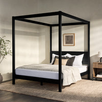 Modern Minimalist Boho Queen Canopy Bedframe Black Queen Black Pine Pine