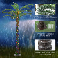 Outsunny 6' Artificial Lighted Palm Tree With 3 Coconuts, 240 Led Light, Color Changing Light Up Tropical Palm Tree With Remote For Indoor, Outdoor, Pool, Party D Cor Green Plastic