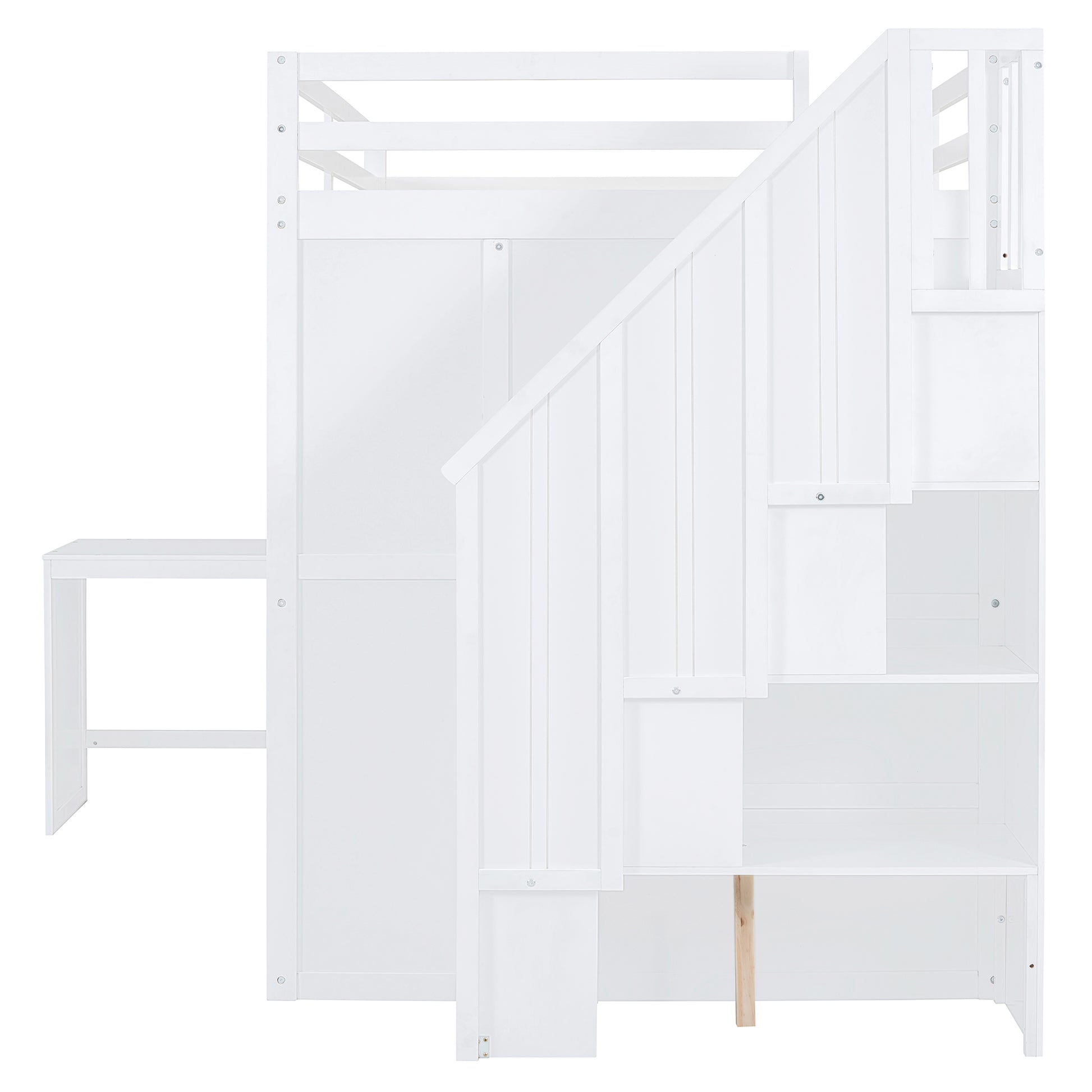 Full Size Bunk Bed With Wardrobe,Desk And Shelves,White White Mdf Lvl