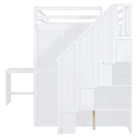 Full Size Bunk Bed With Wardrobe,Desk And Shelves,White White Mdf Lvl