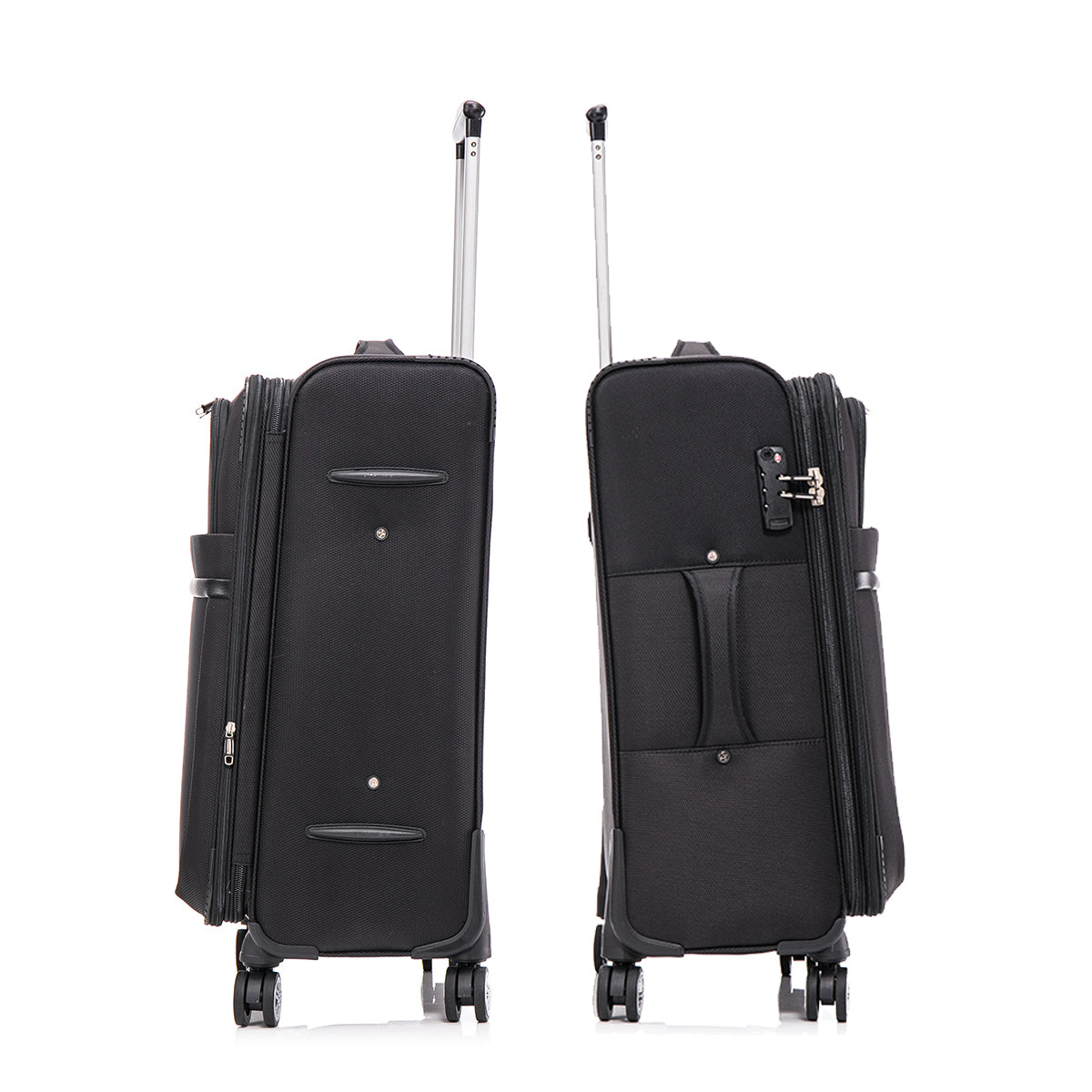 3 Piece Fabric Soft Luggage Set With Swivel Wheels And Password Lock, Black, 20 26 30 Inches Black Fabric