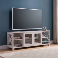 White Oak Tv Stand With Four Side Shelves And Center Transparent Cabinet Craftsman Style Entertainment Center White Oak 60 69 Inches Mdf