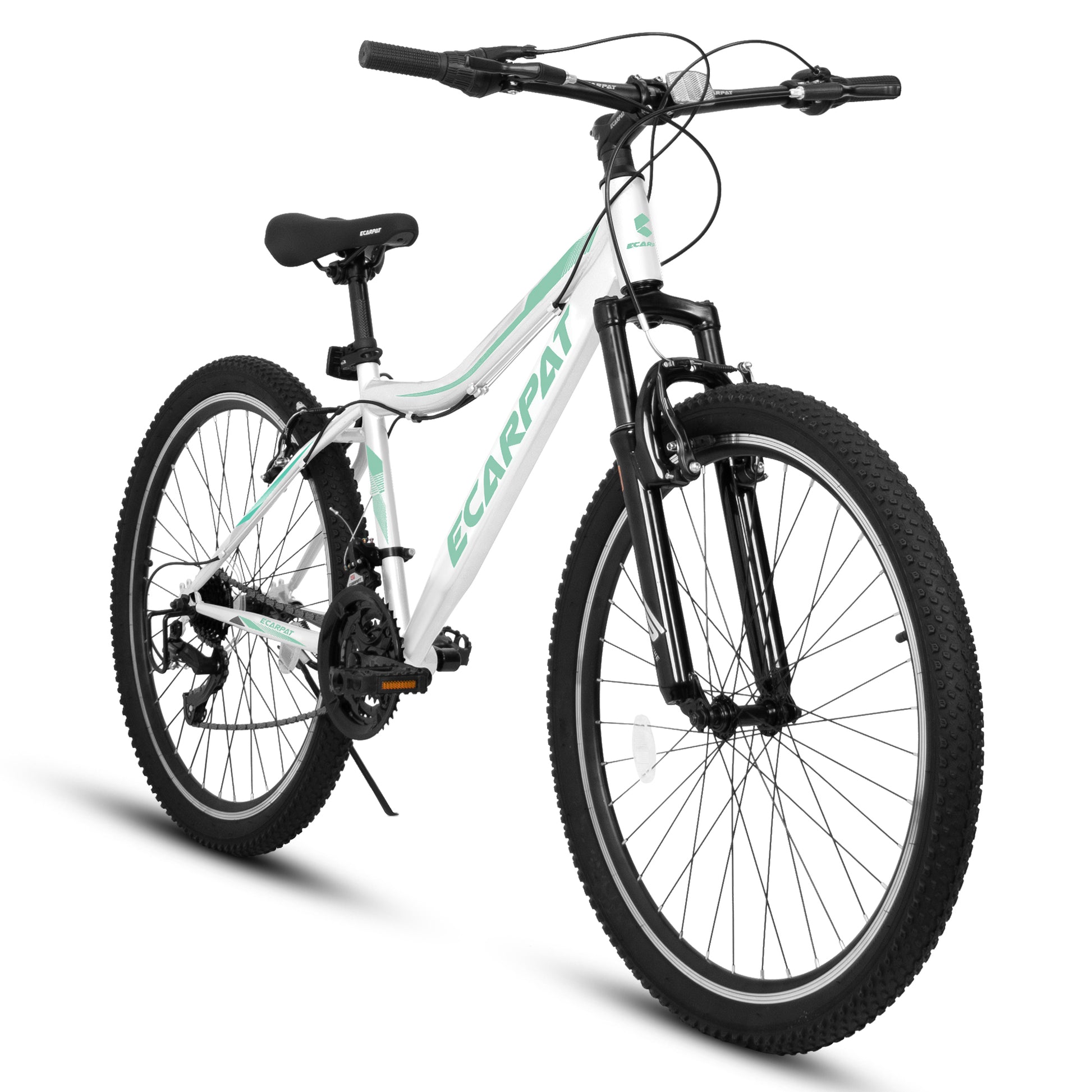 A26208 Ecarpat 26 Inch Mountain Bike, 21 Speed V Brake, Front Suspension, Carbon Steel Frame Mountain Bike For Teenagers Girls Women Bicycles Cycling White Durable Garden & Outdoor Contemporary Polyurethane Foam Steel