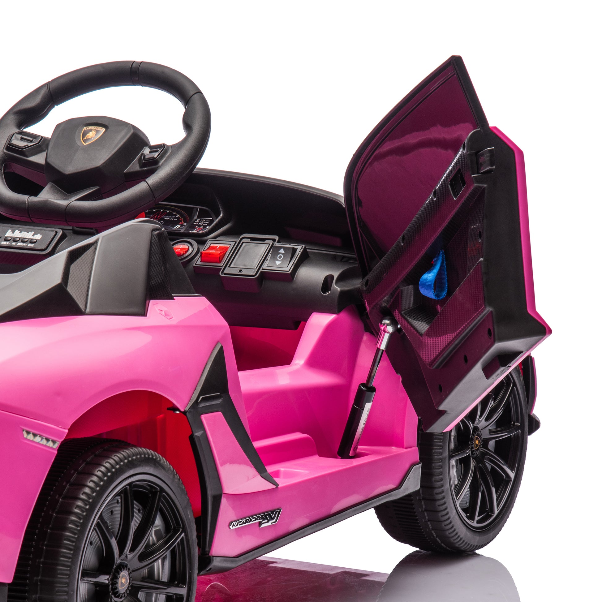 12V Kids Ride On Car W Parents Remote Control,Licensed Lamborghini Aventador Xago,Hydraulic Pressure Door,Slow Start,Early Education,Bluetooth,Adjustable Volume,Mp3,Usb,Led Lights For Kids Aged 3 8. Pink 50 99 Lbs Polypropylene