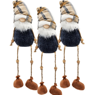 3Pcs Fall Thanksgiving Gnomes Decorations, Harvest Festival Table Home Ornaments For Holiday Party Gifts Blue Brown Polyester Blend