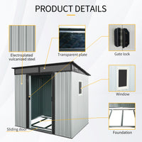 6Ft X 5Ft Outdoor Metal Storage Shed With Window And Transparent Plate For Garden, Lawn White And Black White Black Metal