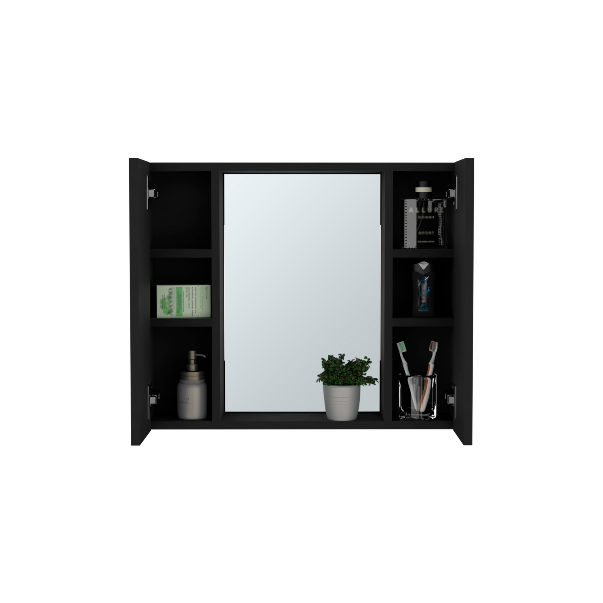 Draco Medicine Cabinet, Mirror, Double Door, One External Shelf Black 2 1 Bathroom Wall Mounted Modern Mdf Engineered Wood