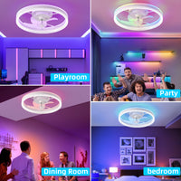 19.7 Inches Fan Light Rgb Color Lights Three Color Temperature 6 Speed Adjustable Wind Power Positive And Negative Rotation White Modern Acrylic