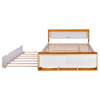 Full Size Platform Bed With Trundle,Storage Headboard And Footboard,Usb Charging Design,White Natural Full White Natural Solid Wood Mdf