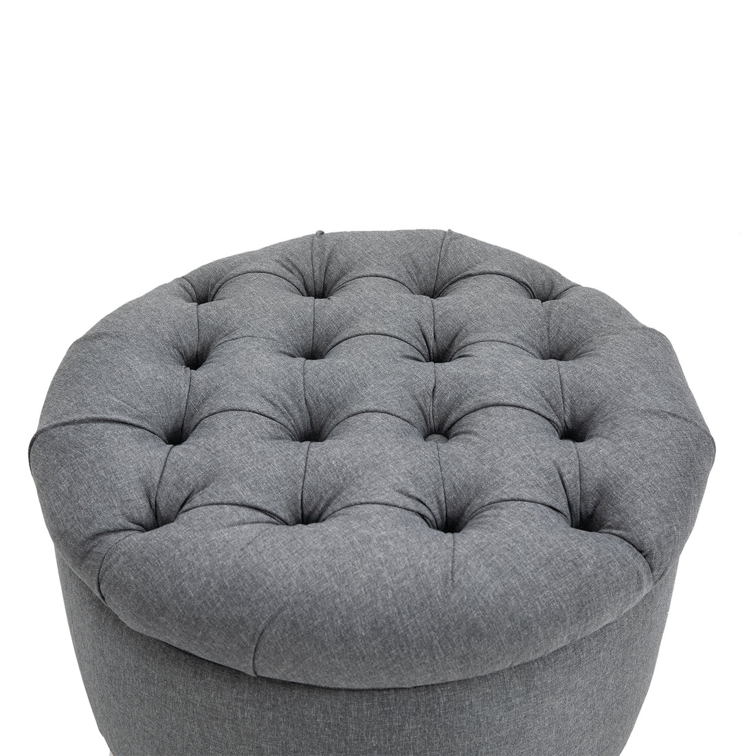 Homcom Round Linen Touch Fabric Storage Footstool Ottoman Button Tufted Footrest With Removable Lid, Grey Grey Fabric