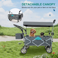 Push & Pull Utility Folding Wagon With Removable Canopy Gray Oxford Fabric Metal