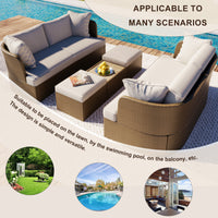 Customizable Outdoor Patio Furniture Set, Wicker Furniture Sofa Set With Thick Cushions, Suitable For Backyard, Porch. Yes Beige Garden & Outdoor Complete Patio Sets Hdpe