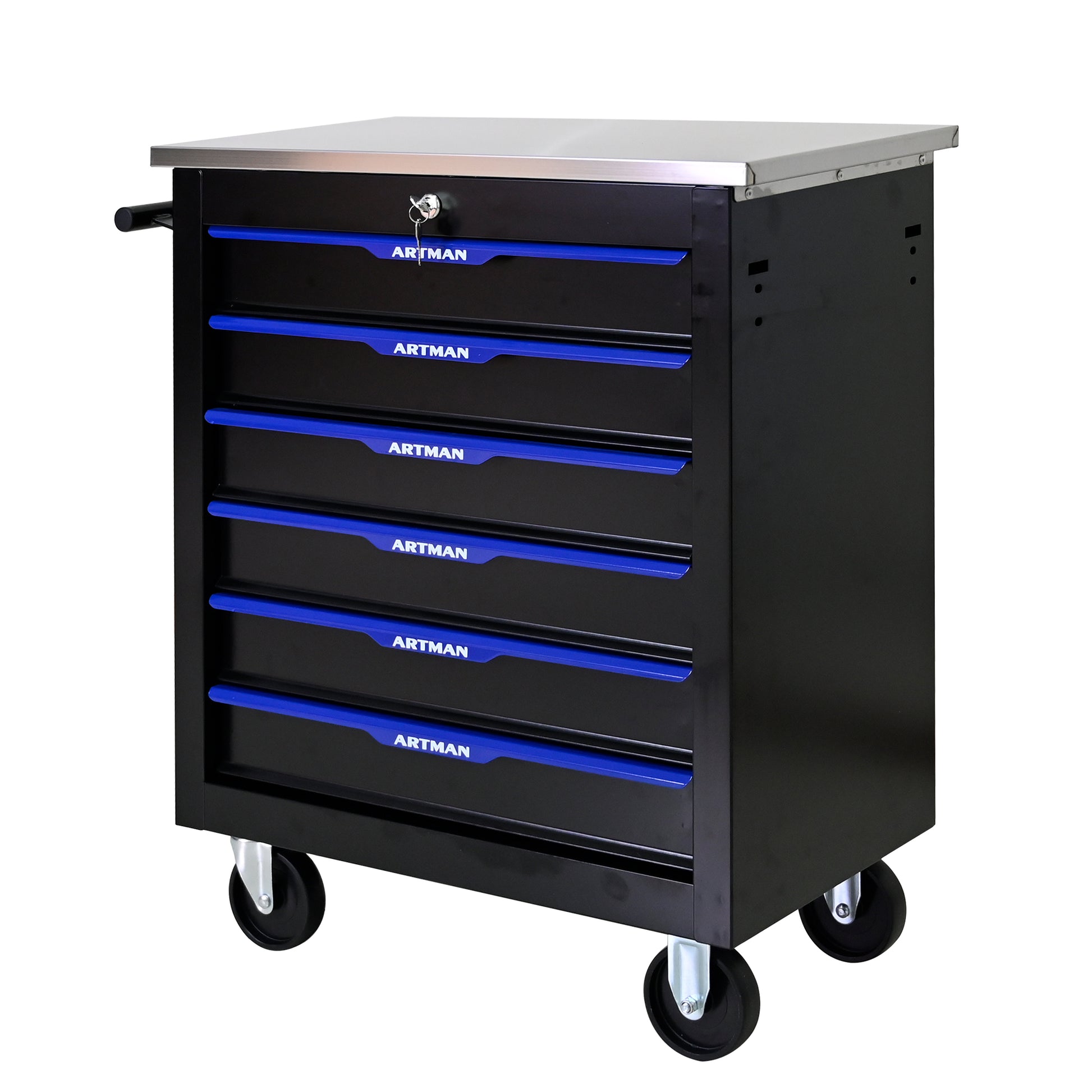 6 Drawers Multifunctional Tool Cart With Wheels Black Blue Black Blue Steel