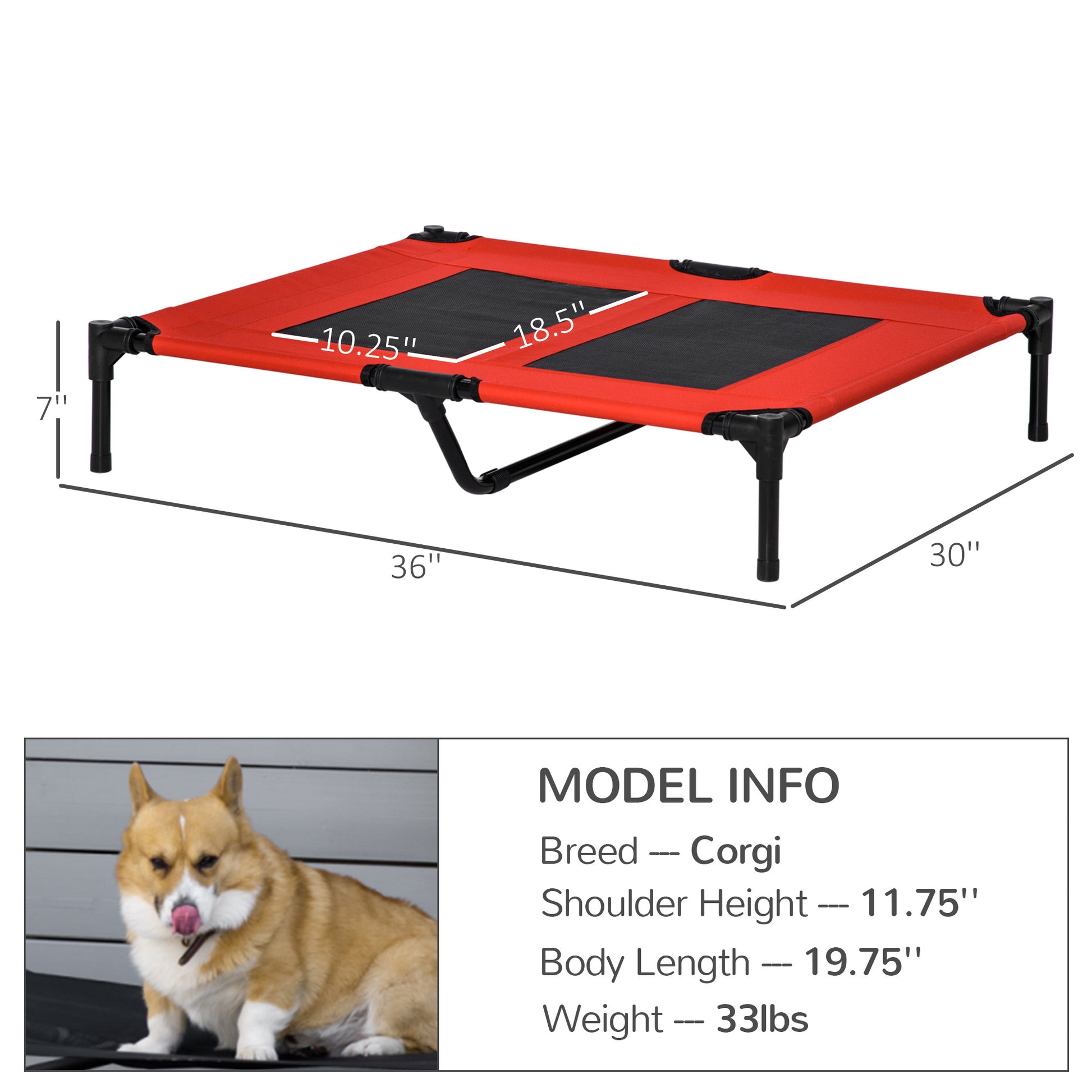 Pawhut 36" X 30" Elevated Cooling Summer Dog Cot Pet Bed With Mesh Ventilation Red Red Metal