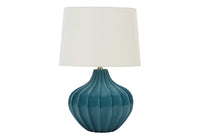 Lighting, 24"H, Table Lamp, Blue Ceramic, Ivory Cream Shade, Transitional Blue Ceramic