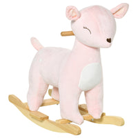 Qaba Kids Plush Ride On Rocking Horse Deer Shaped Plush Toy Rocker With Realistic Sounds For Child 36 72 Months Pink Pink Plush