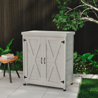 Potting Bench With Storage Cabinet And Metal Table Top For Outdoor Patio,Outdoor Work Station Table Gray Solid Wood